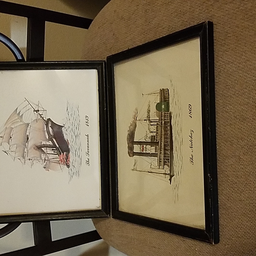 Two vintage paintings of the Savannah ship in 1819 and the natch8 in 1869..